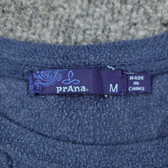 Prana Shirt Women Medium Blue Patch Logo Round Neck Long Sleeve Pocket Pullover - Picture 15 of 15